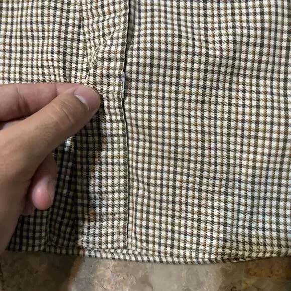 Polo Ralph Lauren Shirt Mens Medium Tan Check Band Collar Grandpa Vintage 90s - Picture 4 of 9